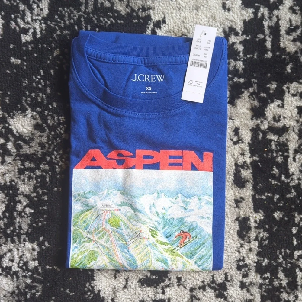 J. Crew Aspen Broken in Jersey Graphic T-Shirt Regal Blue Womens XS‎ Cotton NWT